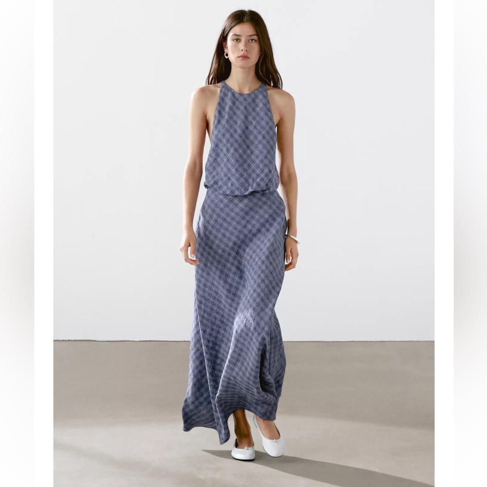 NEW Massimo Dutti Long Checkered Dress with Back Detail
